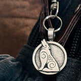 Celtic Spiral Howling Wolf Design Bag Charm