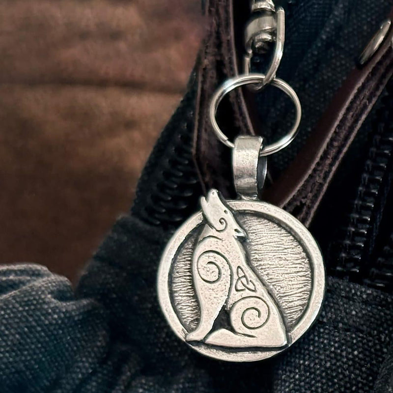 Celtic Spiral Howling Wolf Design Bag Charm
