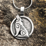 Celtic Spirals Howling Wolf Design Pendant Necklace