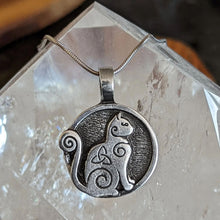 Celtic Spirals Sitting Cat Design Pendant Necklace