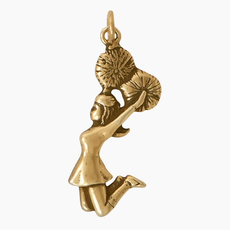 Cheerleader with Pop Poms Charm in Gold
