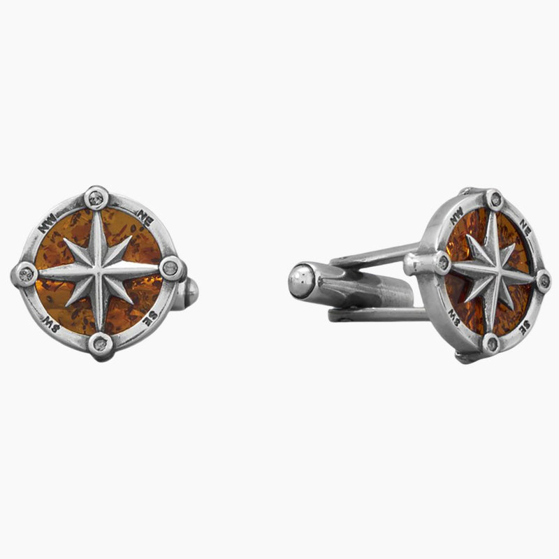 Compass Design Baltic Amber Cuff Links