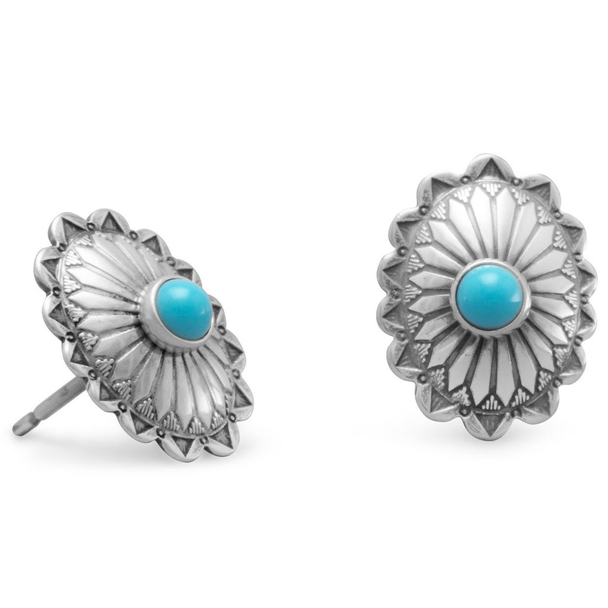 Concho Style Turquoise Stud Earrings