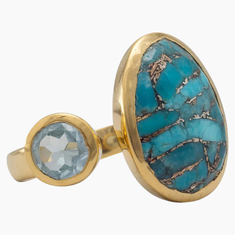 Copper Infused Turquoise with Blue Topaz Ring