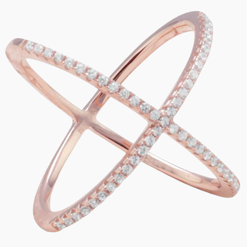 Criss Cross Zirconia Rose Gold Ring