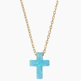 Cross Shape Opal Gold Necklace