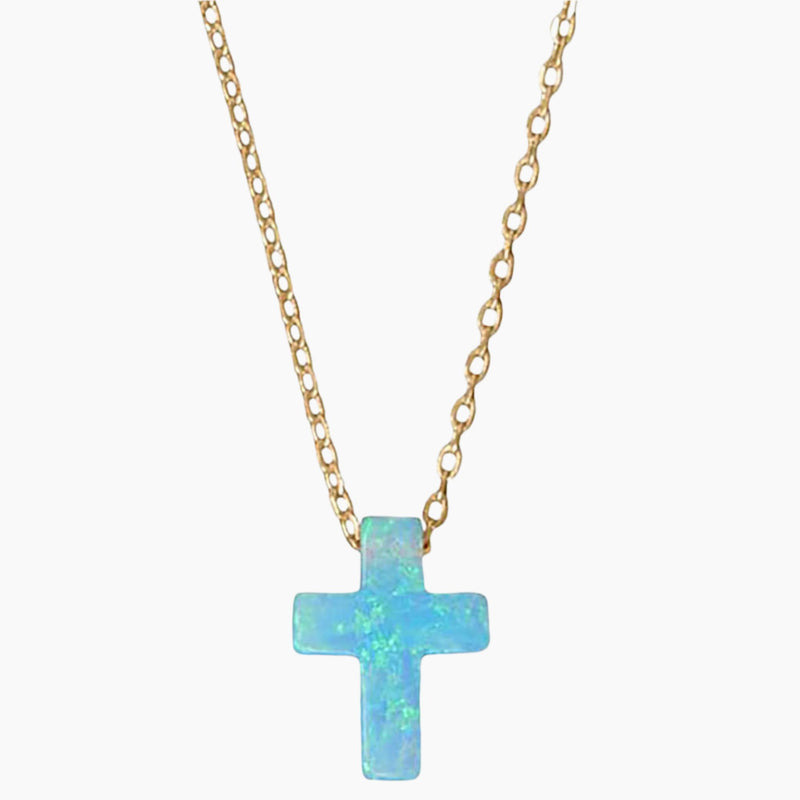 Cross Shape Opal Gold Necklace