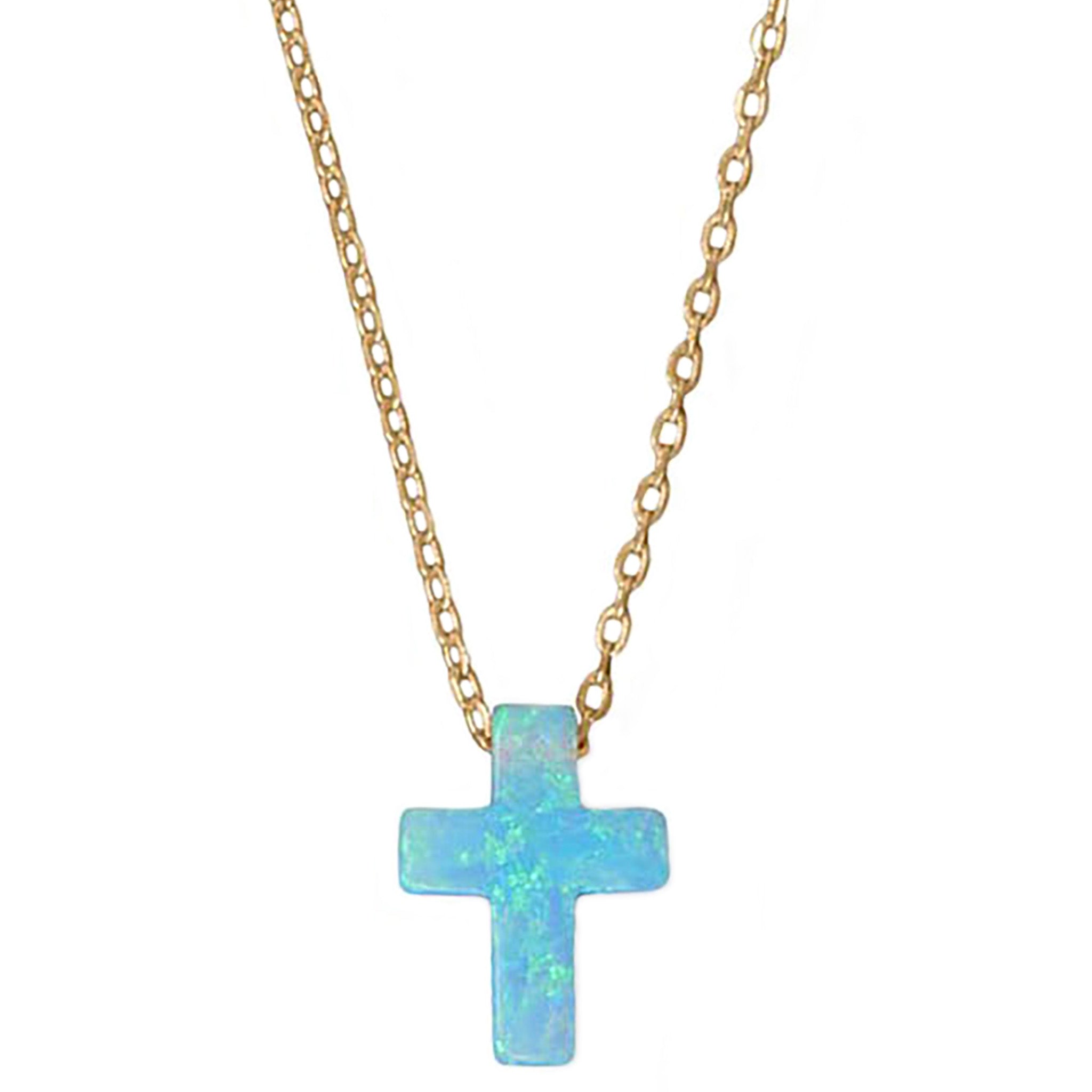 Cross Shape Opal Gold Necklace