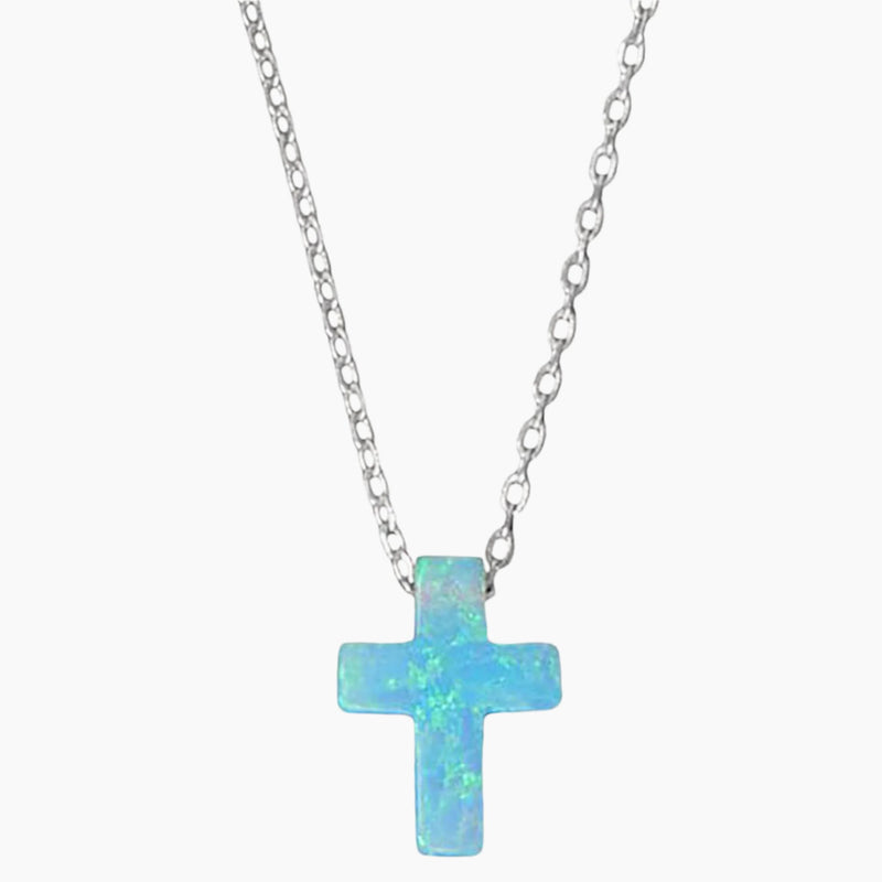 Cross Shape Opal Necklace