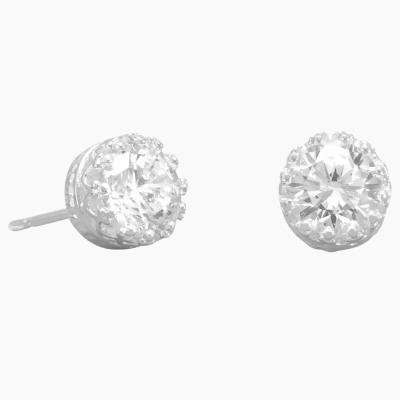 Crown Setting Zirconia Stud Earrings