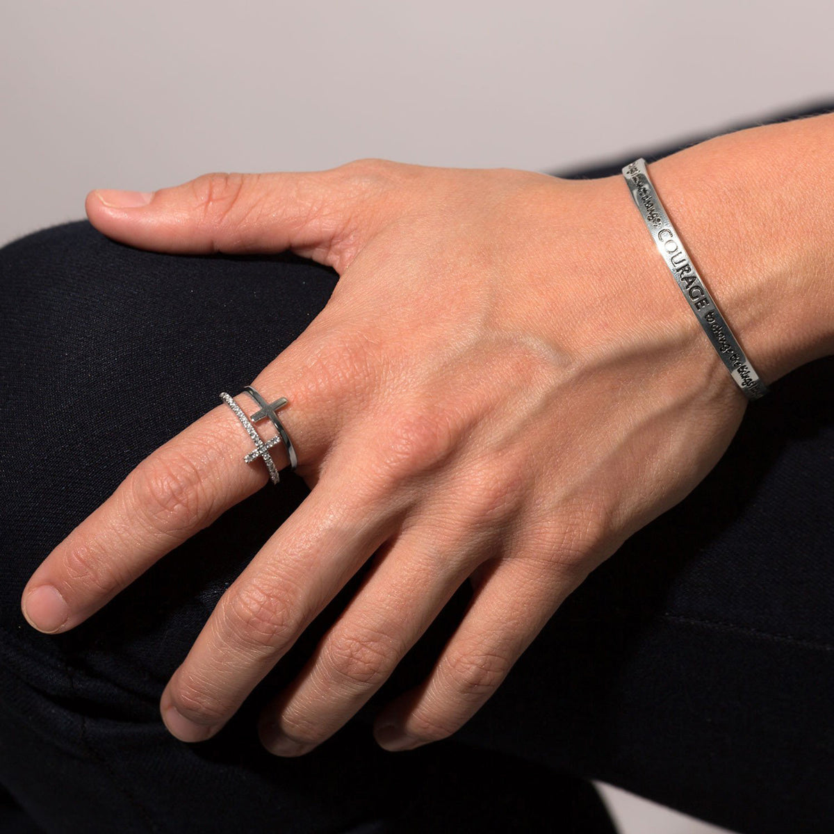 Cubic Zirconia Double Cross Ring On Hand