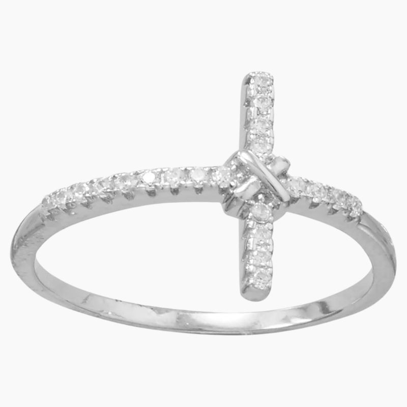 Cubic Zirconia Sideways Cross Ring