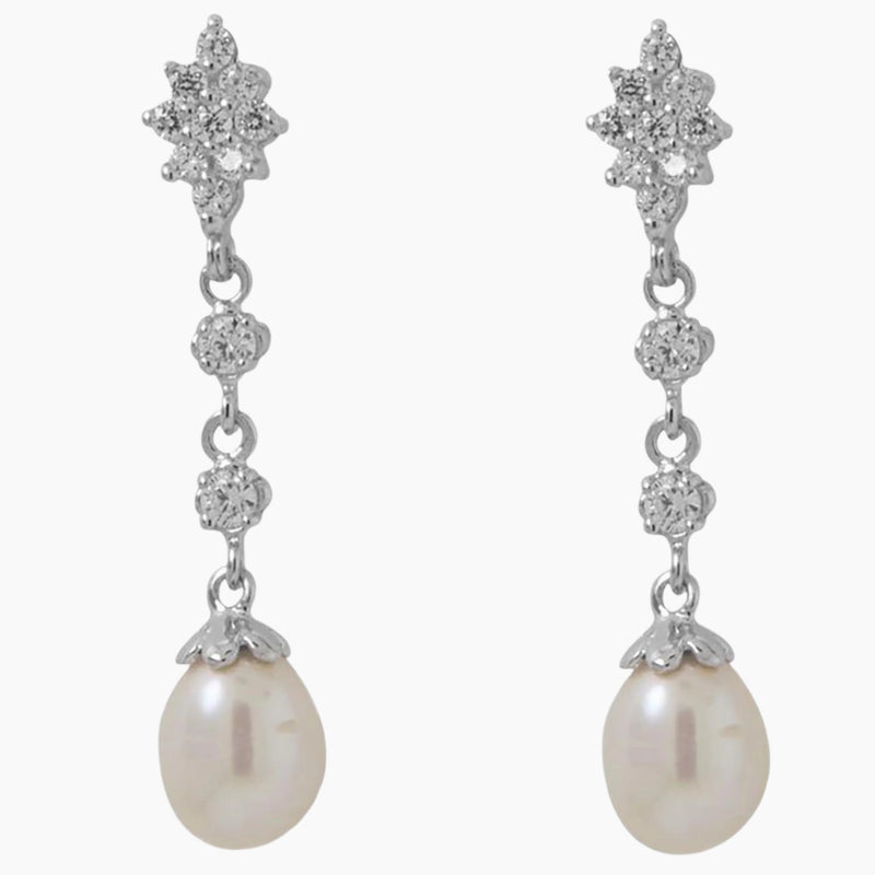 Cultured Freshwater Pearl and Zirconia Earrings