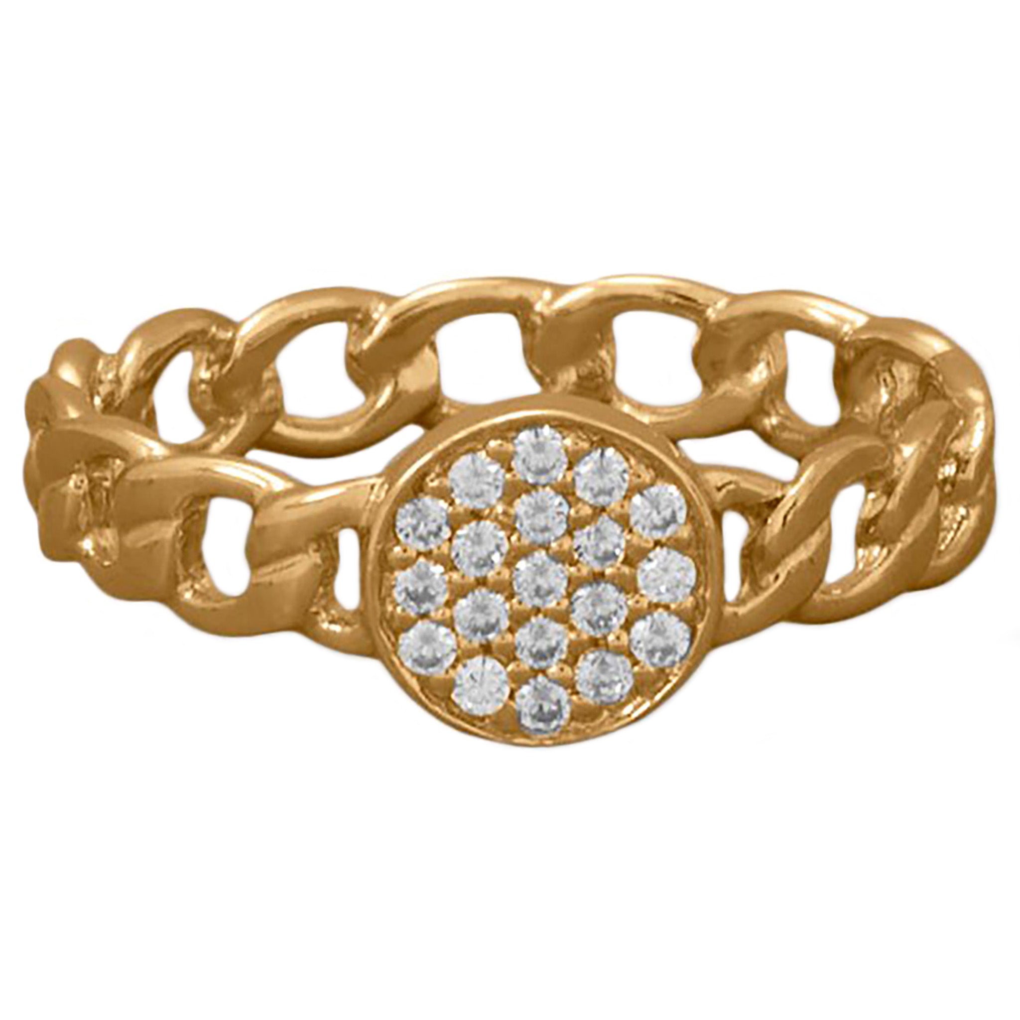 Curb Chain Link Zirconia Gold Ring