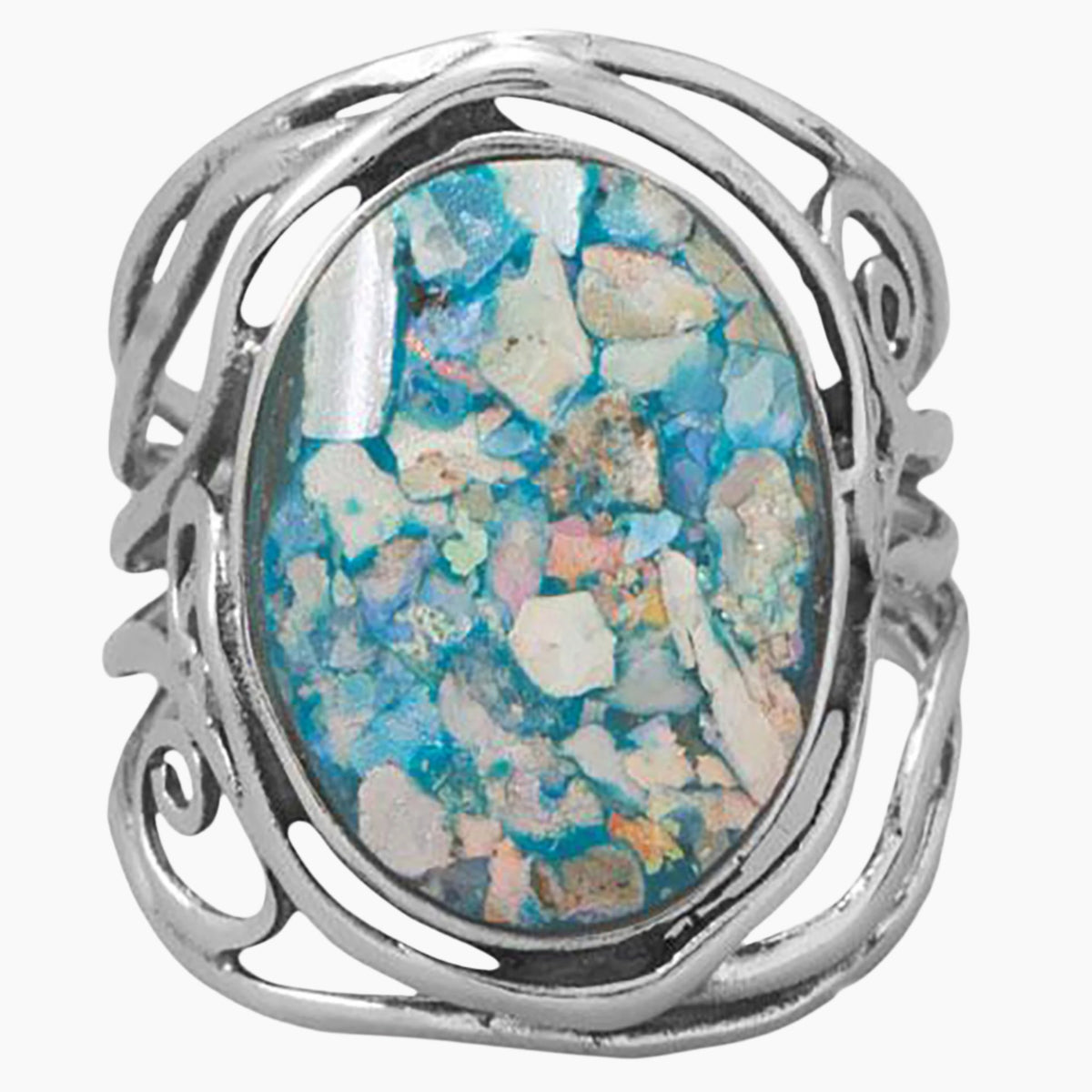 Cutout Band Roman Glass Ring