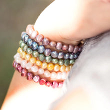 Dark Blue Freshwater Pearl Stretch Bracelet on Wrist