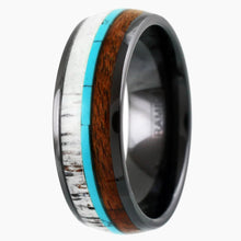 Deer Antler and Koa Wood Black Ceramic Ring