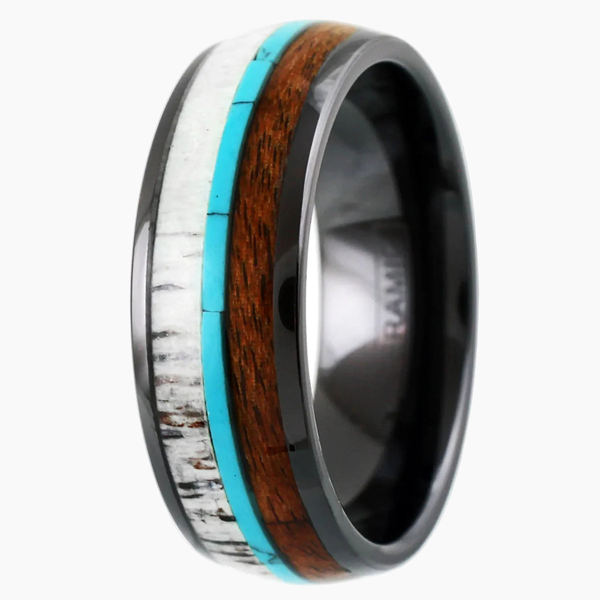 Deer Antler and Koa Wood Black Tungsten Ring
