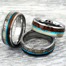 Deer Antler and Koa Wood Silver Tungsten Ring Example