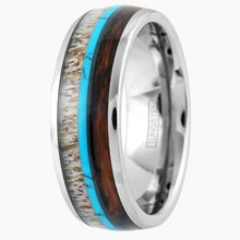 Deer Antler and Koa Wood Silver Tungsten Ring