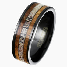 Deer Antler and Whiskey Barrel Oak Wood Tungsten Ring