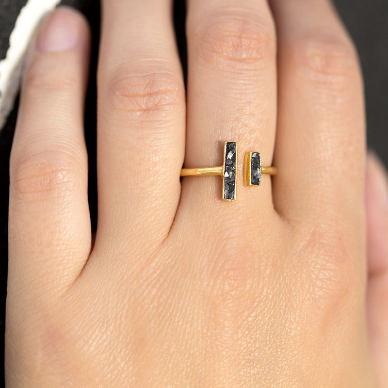 Diamond Chip Open Gold Ring On Hand