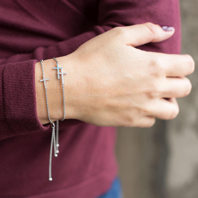 Double Cross Zirconia Bolo Bracelet on Wrist