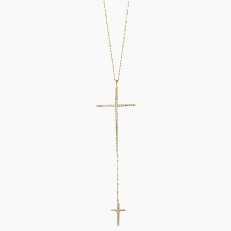 Double Cross Zirconia Necklace