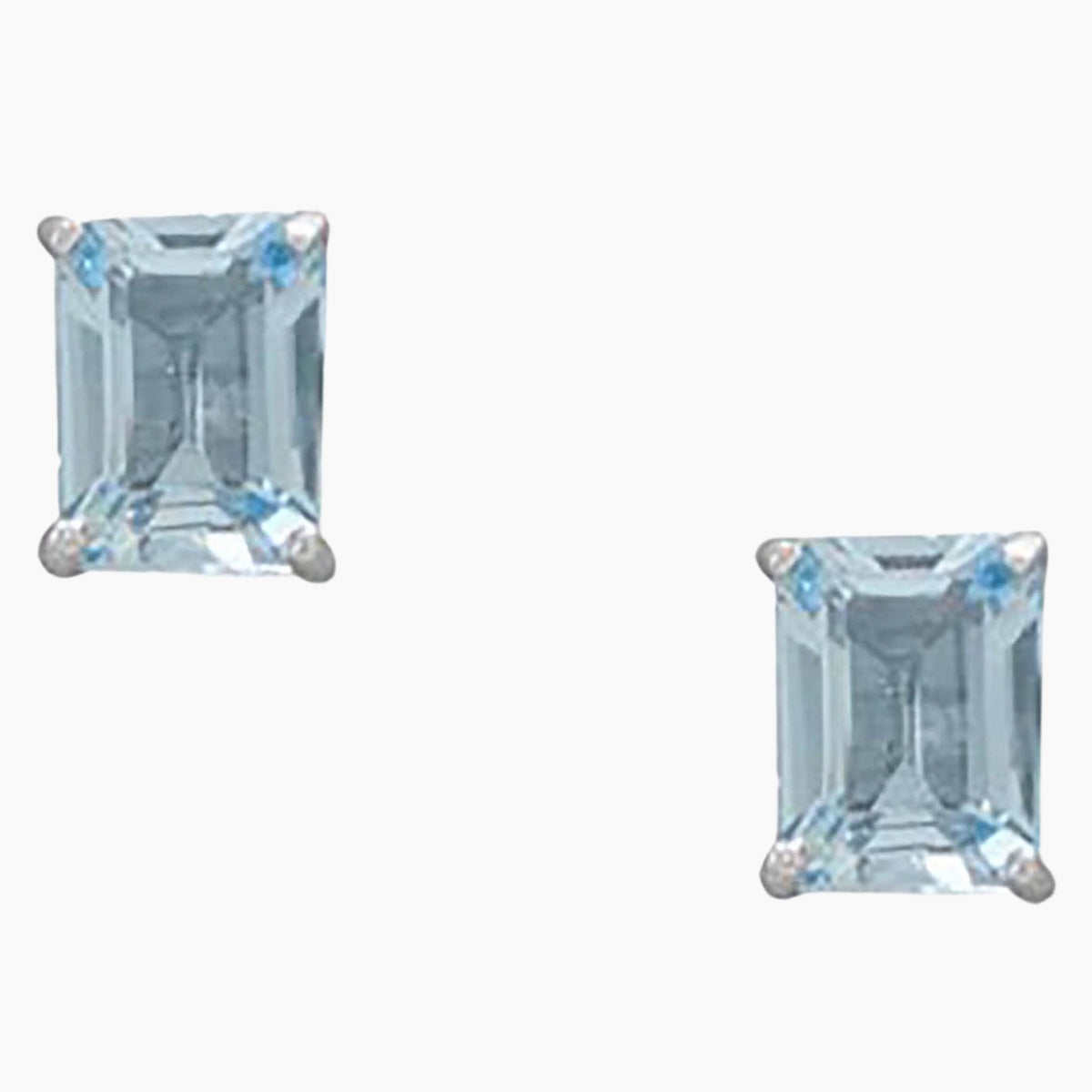 Emerald Cut Blue Topaz Stud Earrings