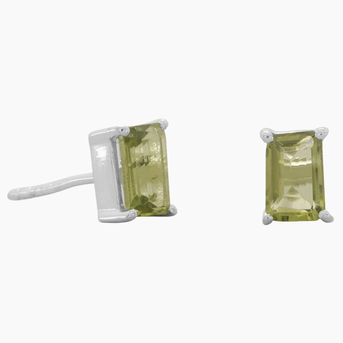 Emerald Cut Peridot Post Earrings