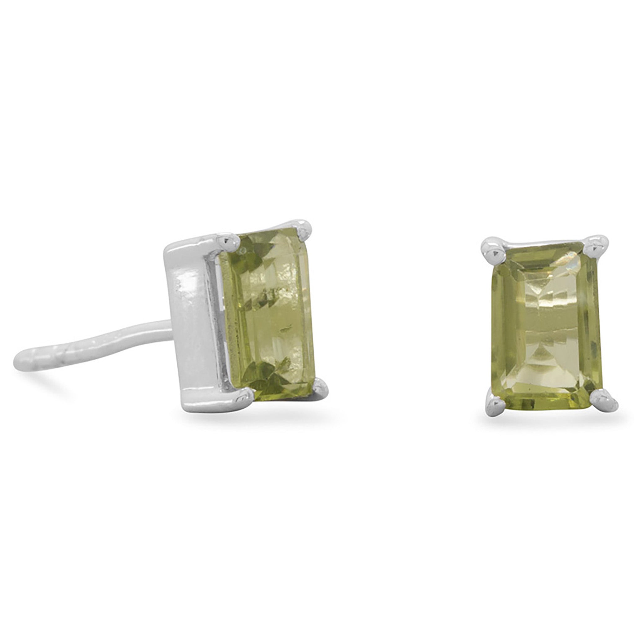 Emerald Cut Peridot Post Earrings