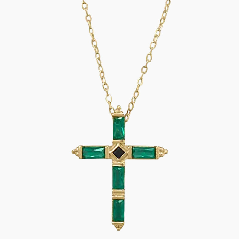 Emerald Green Cubic Zirconia Cross Necklace