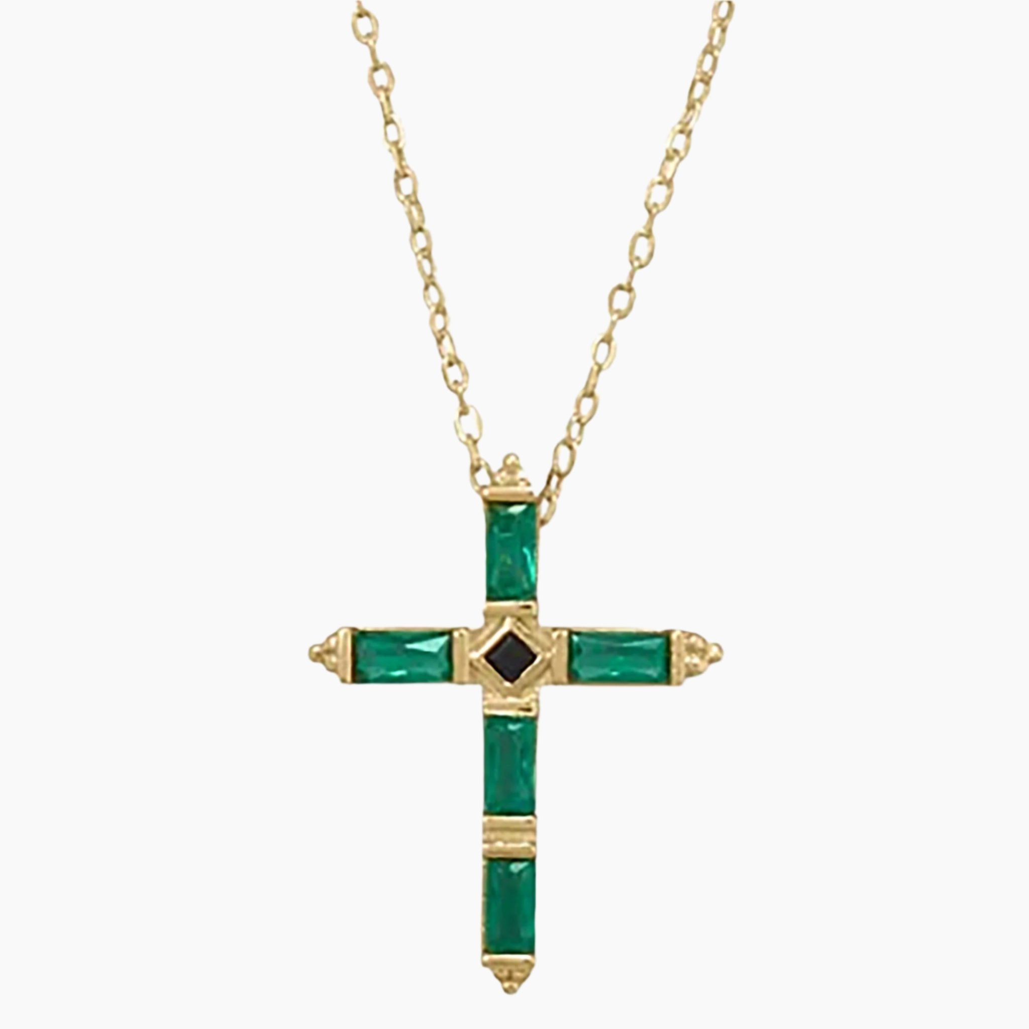 Emerald Green Cubic Zirconia Cross Necklace