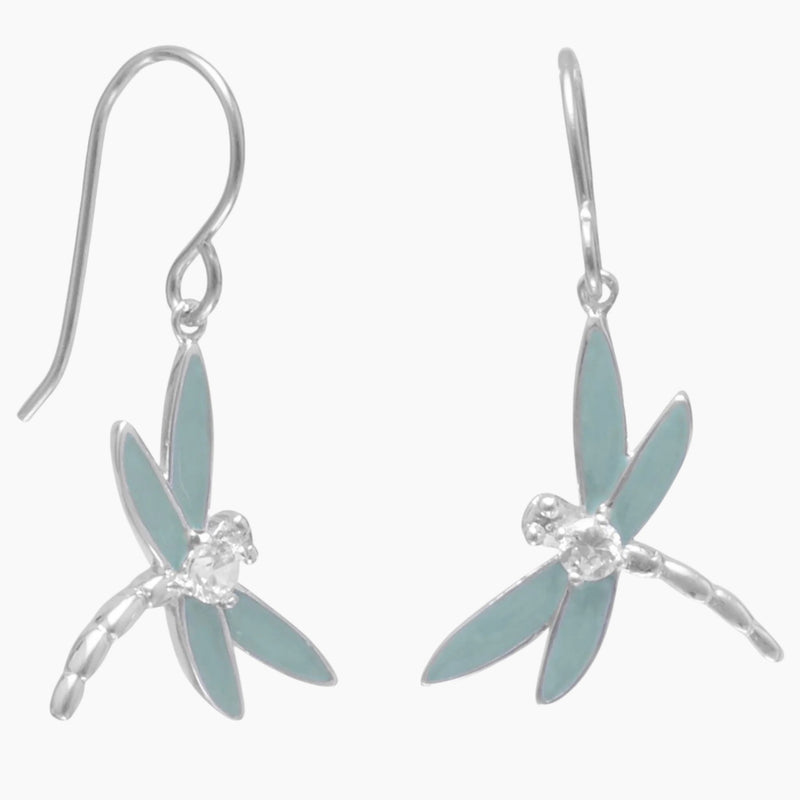 Enamel and Zirconia Dragonfly Earrings