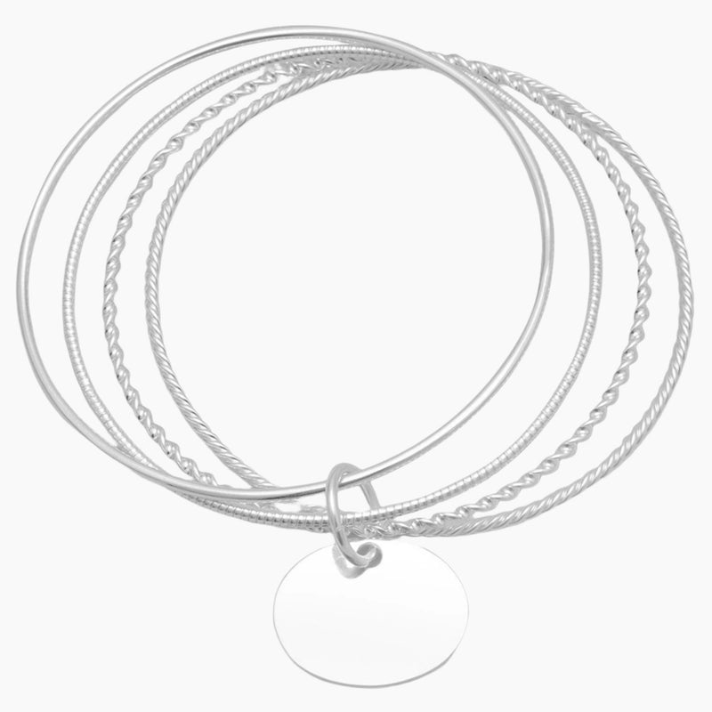 Engravable Tag Bangle Bracelet Set