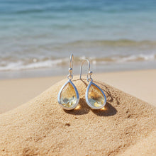Faceted Pear Shape Citrine Earrings on Beach Display