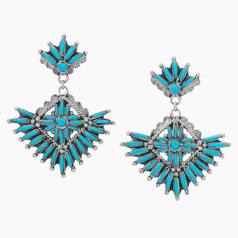 Fan Design Turquoise Chandelier Earrings