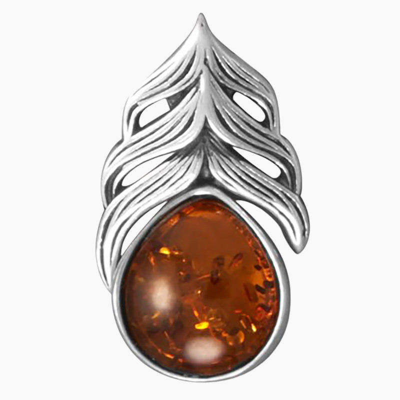Feather Design Amber Slide Pendant