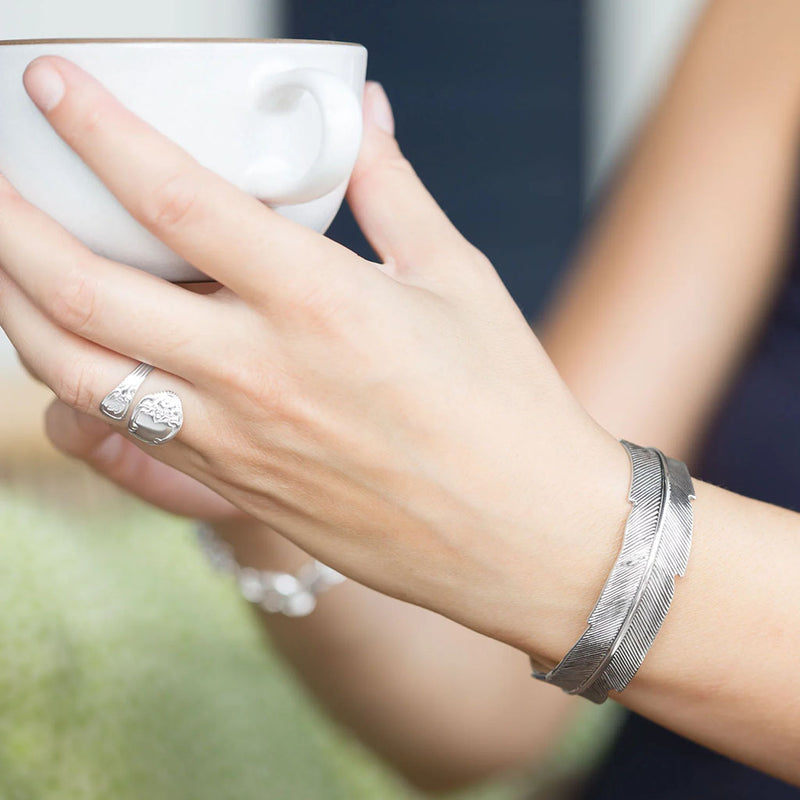 Feather Design Cuff Bracelet on Wrist