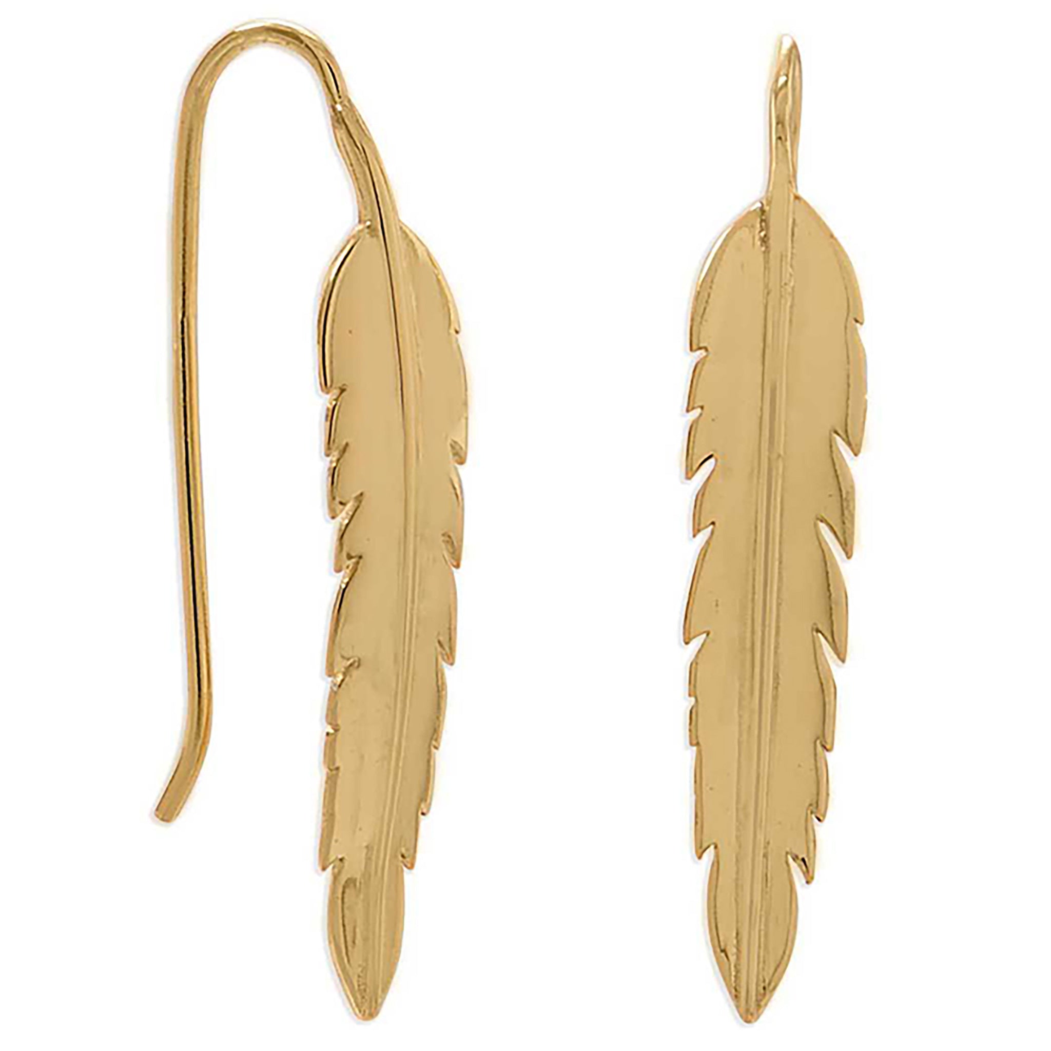 Feather Design Gold Wire Earrings