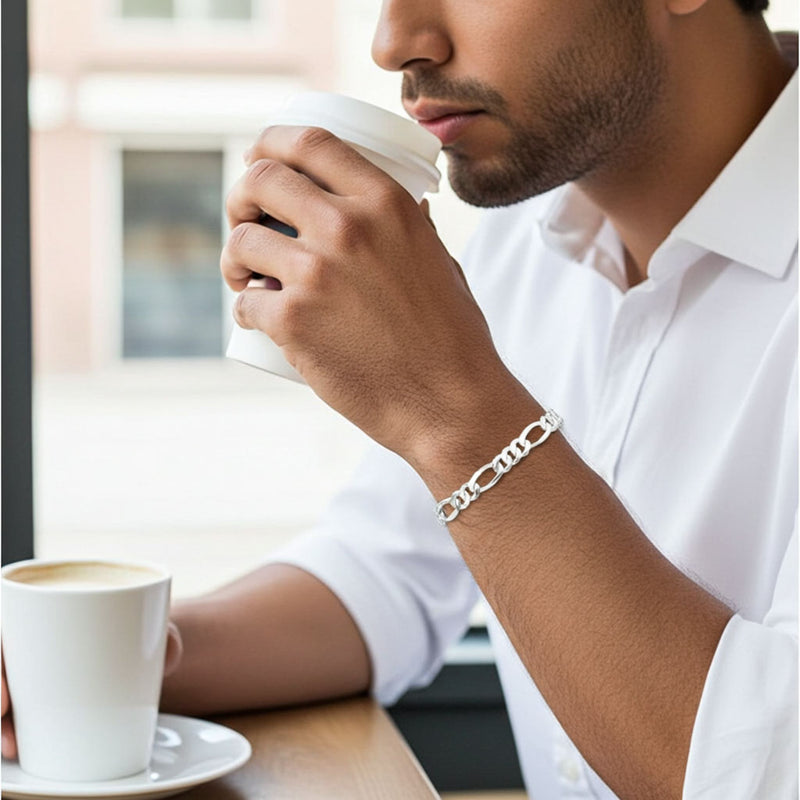 Figaro Chain Bracelet - 8mm on Man's Wrist