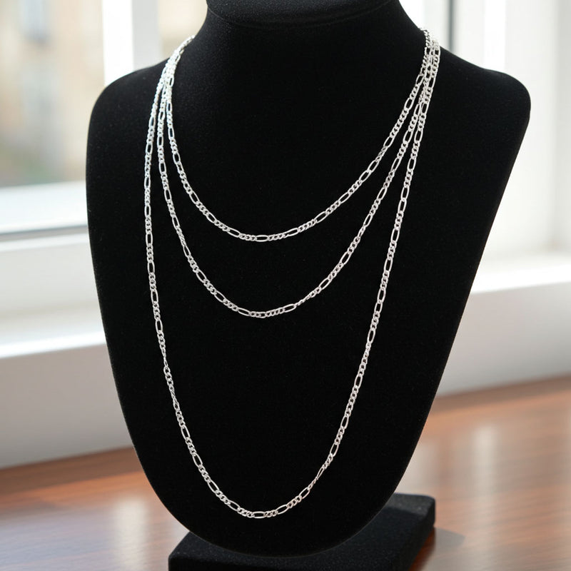 Figaro Chain - 1.7mm Layered on Bust Display