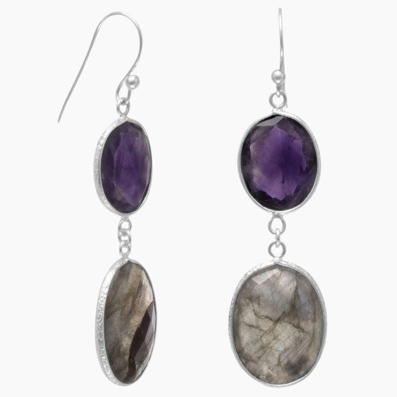 Freeform Amethyst and Labradorite Earrings
