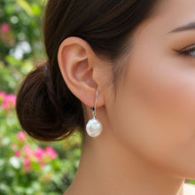 Freshwater Coin Pearl Earrings On Ear