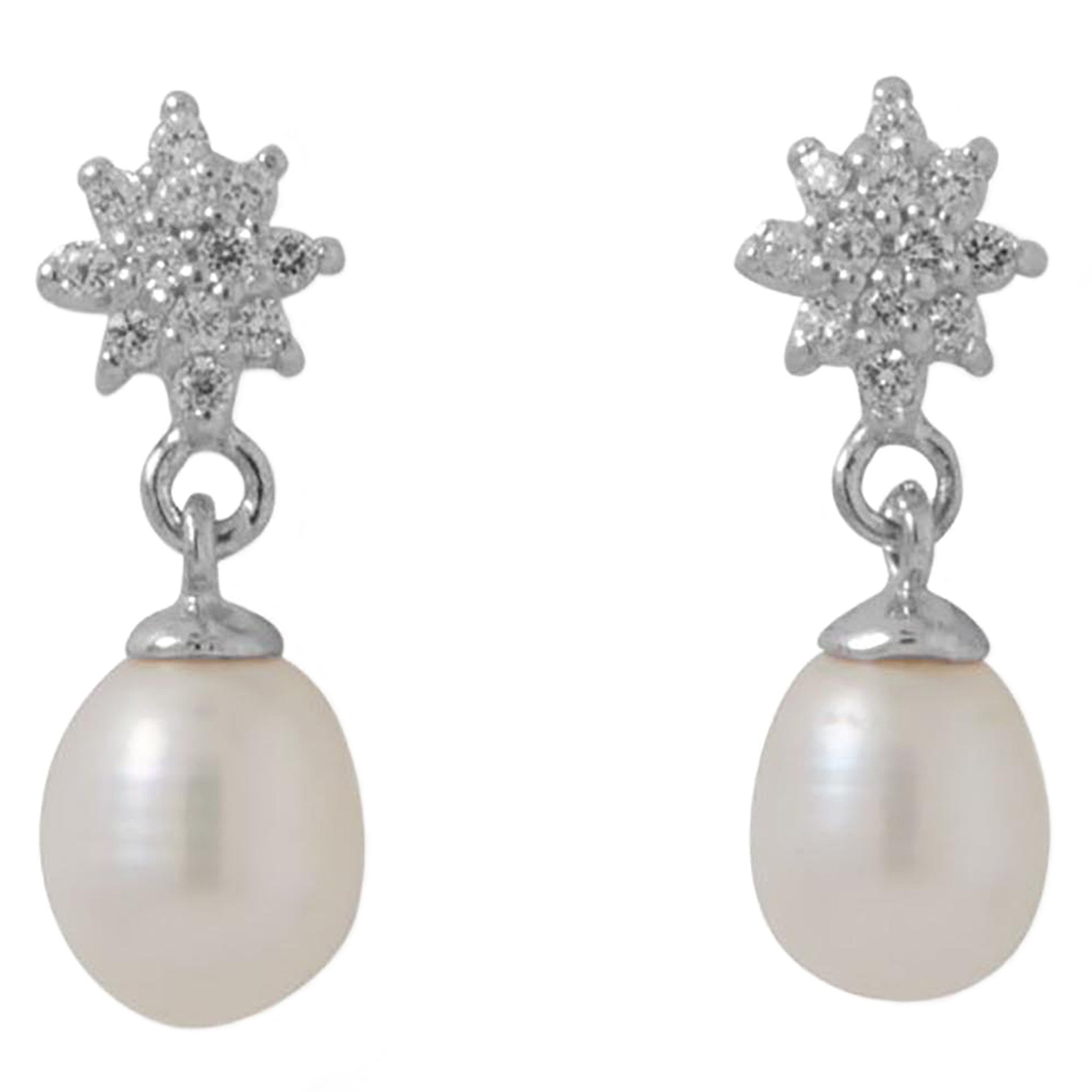 Freshwater Pearl and Zirconia Post Earrings