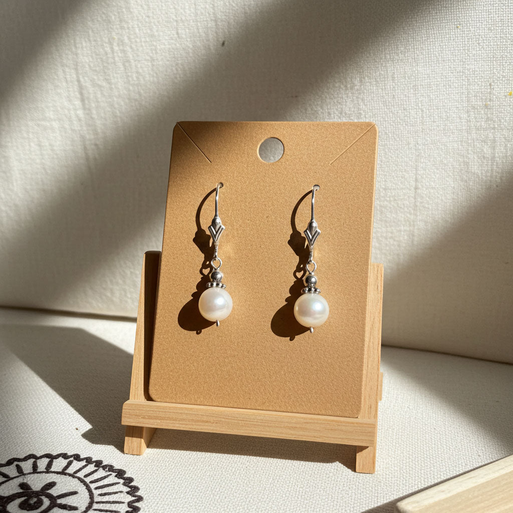 Freshwater Pearl Bali Bead Earrings on Earring Card Display