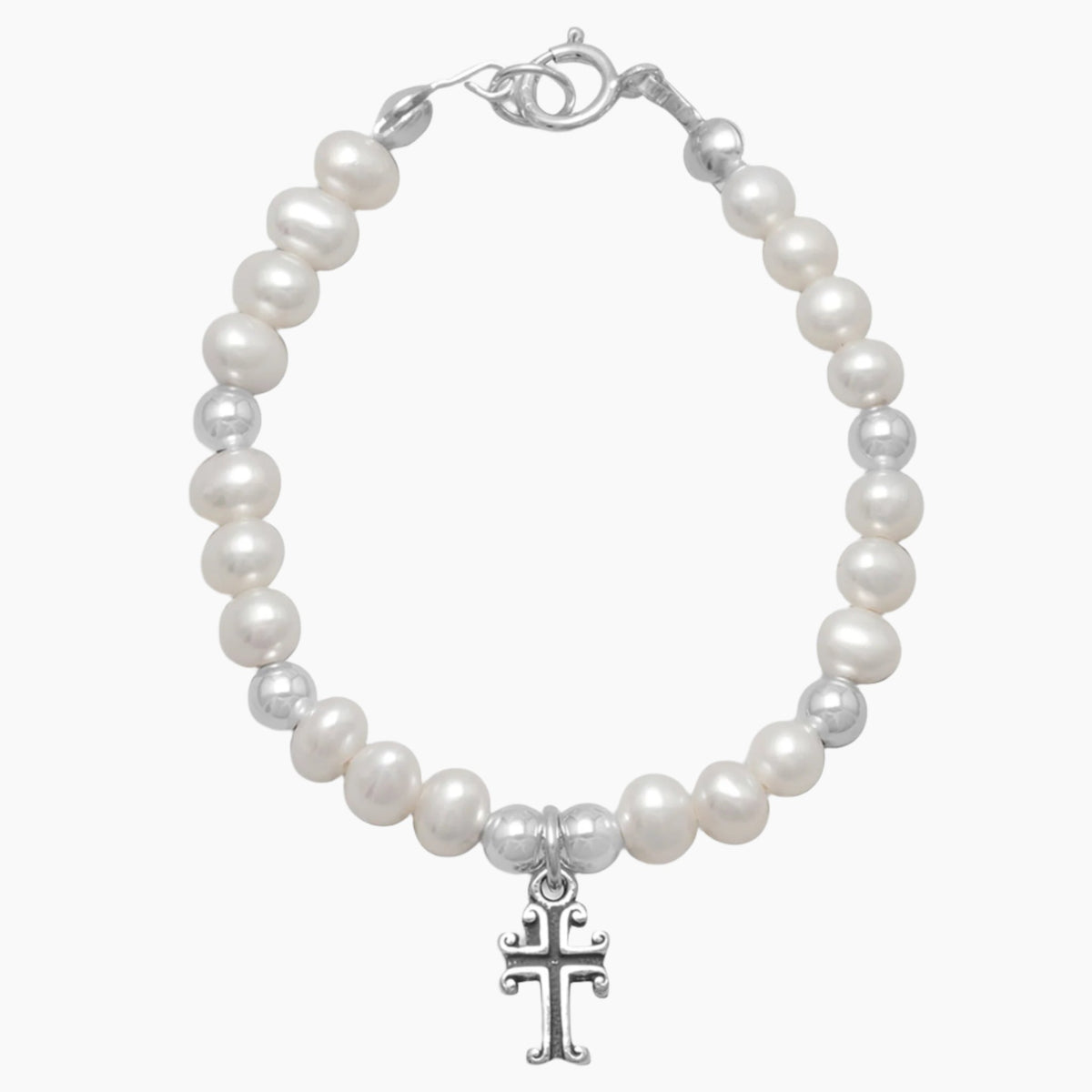 Freshwater Pearl Cross Charm Bracelet