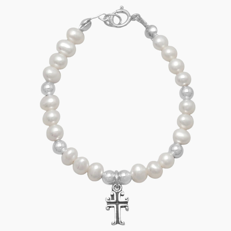Freshwater Pearl Cross Charm Bracelet