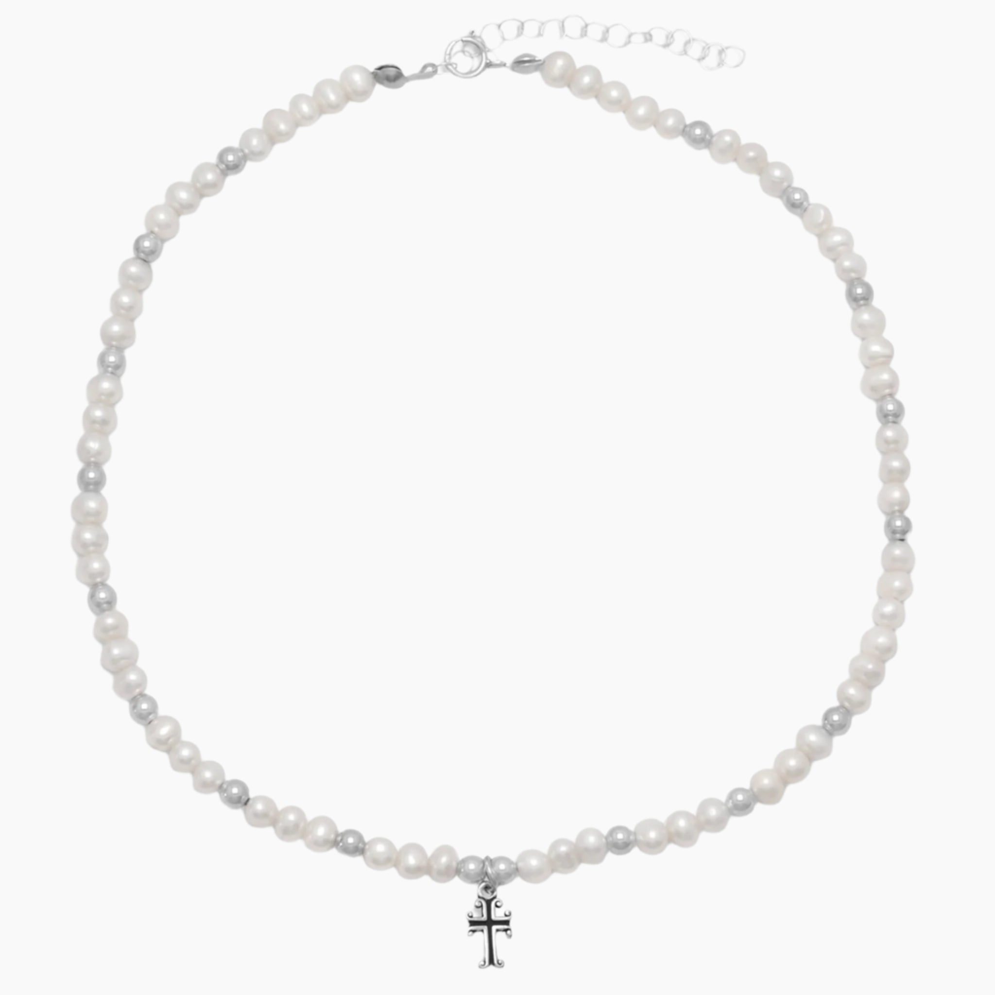 Freshwater Pearl Cross Charm Necklace