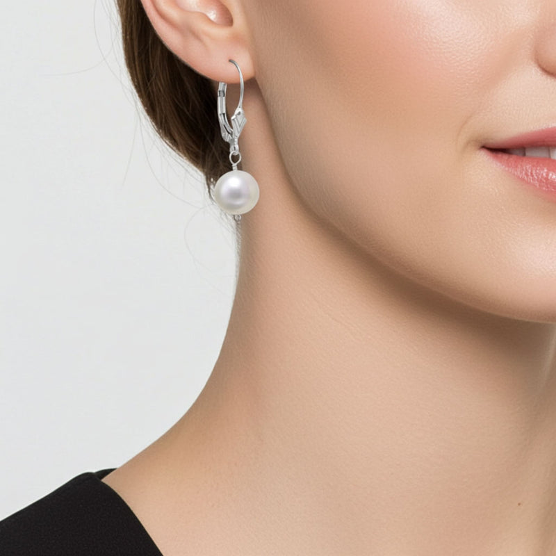 Freshwater Pearl Lever Earrings On Ear